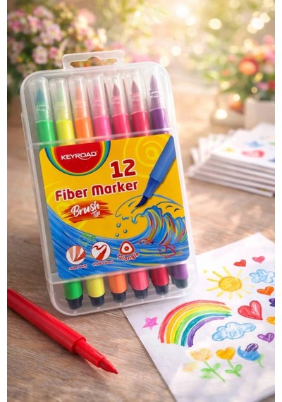 Keyroad Fiber Marker Fırça Uçlu Keçeli Kalem 12 Renk