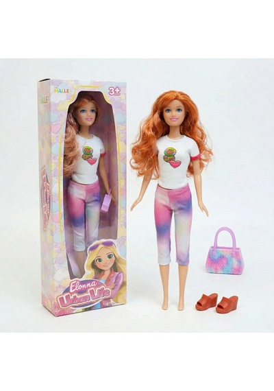 Elonna 30 Cm Şık Ve Hareketli Eklemli Oyuncak Bebek Tie-dye Pantolonlu/aksesuarlı Beyaz Tişörtlü