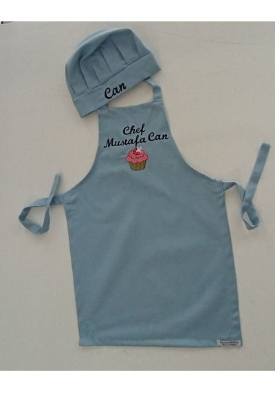 Moms And Babies İsimli Cupcake Çocuk Mutfak Etkinlik Ana Okulu Önlüğü Su İtici Leke Tutmaz Kumaş 0- 14 Yaş Mavi