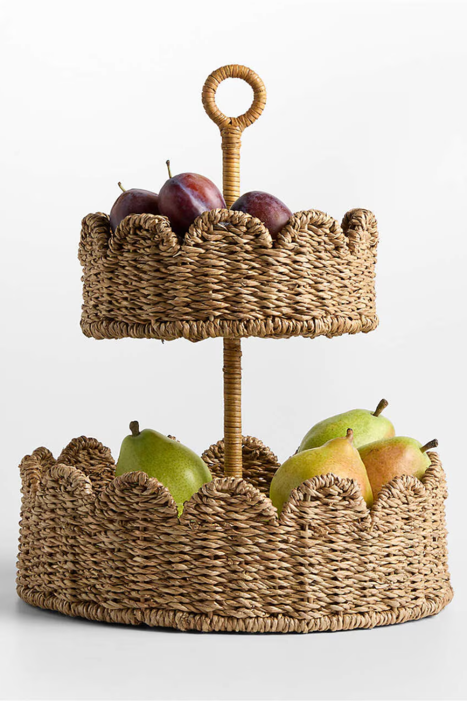 Crate & Barrel Doğal Fiber El Dokuma 2 Katlı Meyve Sepeti Kahverengi