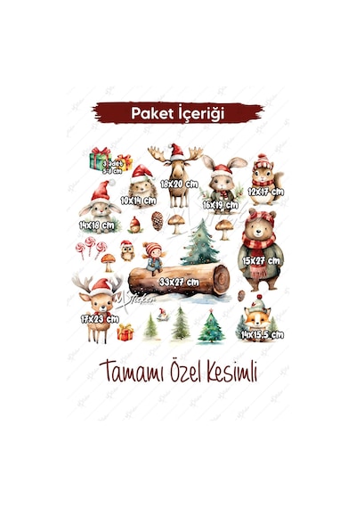 Karlı Orman Şeffaf Kış Konseptli Yeni Yıl Cam Duvar Sticker Seti, Sevimli Hayvanlar Yılbaşı Sticker Dijital Baskı