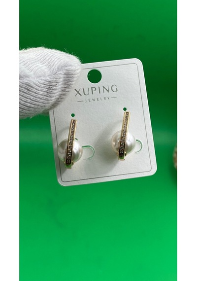 Xuping Rose Gold İnci Detaylı Zirkon Taşlı Kadın Çelik Küpe Gold