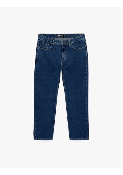 Koton Normal Bel Cepli Pamuklu Vintage Straight Fit Jean Pantolon Orta İndigo 7wam40148nd