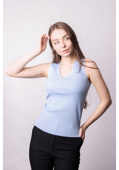 Kadın Likralı Esnek Triko V Yaka Kaşkorse Body Bluz-mavi Mavi