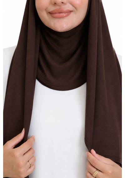 Modish Group Penye Boyun Kapamalı Şal Başörtü Hazır Giyim Turban Esnek Jersey Şal Kahverengi
