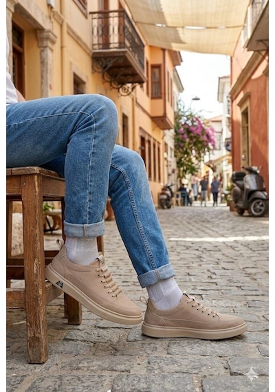 Guja 26y510-2 Rahat Kauçuk Taban Tekstil Lastik Bağcıklı Sneaker Erkek Ayakkabı Bej