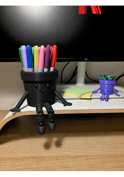 3d Baskı Hareketli Gülen Kalemlik - Eklemli Masaüstü Organizer - Siyah Çok Renkli