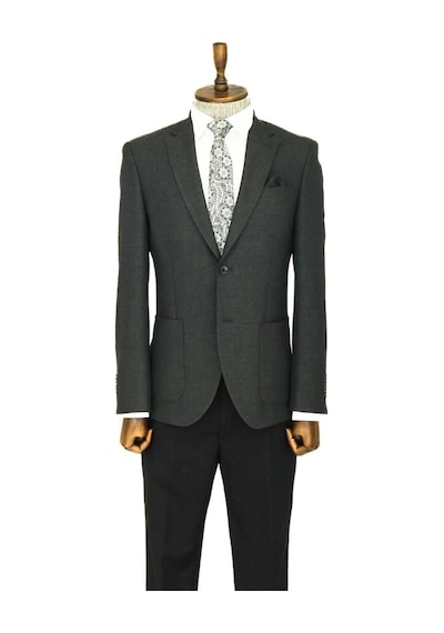 Wessi Kendinden Desenli Slim Fit Sivri Yaka Antrasit Erkek Ceket 001 Wessi Kendinden Desenli Slim Fit Sivri Yaka Antrasit Erkek Ceket 001