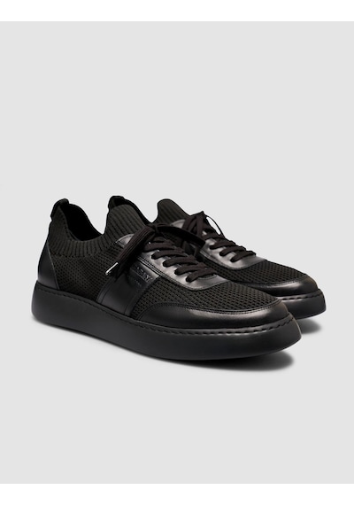 Cabani Erkek Triko Detaylı Günlük Siyah Sneaker Ayakkabı Siyah