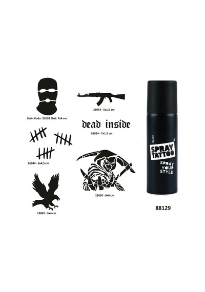 Hırçın Semboller Spray Tattoo Geçici Dövme Yapma Seti Dark Siyah
