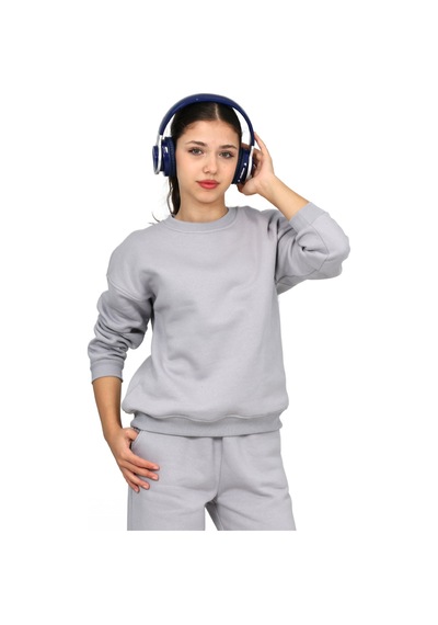 Erdem Kıds Unisex Kız-erkek Çocuk 3 İplik Şardonlu Pamuklu Basic Bisiklet Yaka Okul Eşofman Takımı Gri Gri
