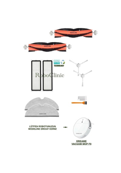 Dreame Vacuum Mop F9 Robot Süpürge Uyumlu Yedek Fırça,filtre,mop Seti-10 Parça