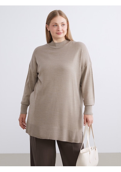 Lcw Modest Bej Dik Yaka Kadın Triko Tunik
