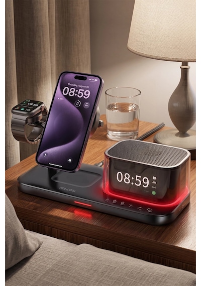 Ven-dens Vd-wlc024 Qi2 25 W 3 Ü 1 Arada Manyetik Kablosuz Şarj İstasyonu, Bluetooth Hoparlör, Siyah