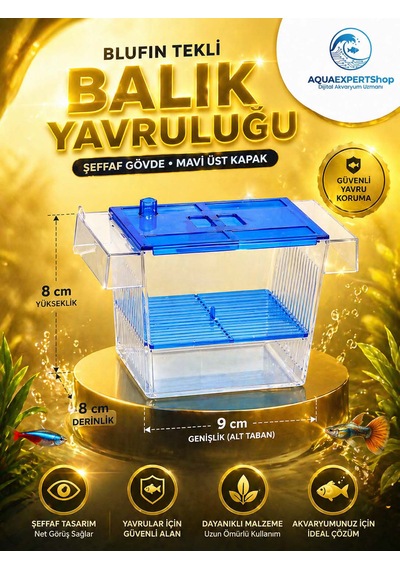 Akvaryum Tekli Yavruluk - Kolay Kurulum - Şeffaf Yapı - Mavi Kapak