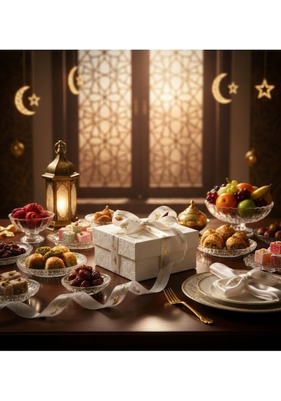 Hayırlı Ramazanlar Yazılı Hediye Paketleme Kurdelesi, Altın Varak Saten Kurdele, 2.5cm X 5m, Krem Standart