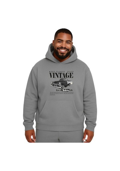 Benroma Vintage Baskılı Büyük Beden Unisex Sweatshırt Gri