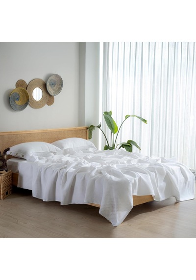 Rayme Tekstil - 100% Pamuk Pike Yatak Örtüsü Waffle Dokuma Tek Kişilik Pike 160x240 Cm, Beyaz Dekoratif, Hafif, Yumuşak Pikeler Çok Renkli