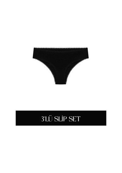 Cotvie Siyah Pamuklu Slip 3'lü Set Külot Siyah