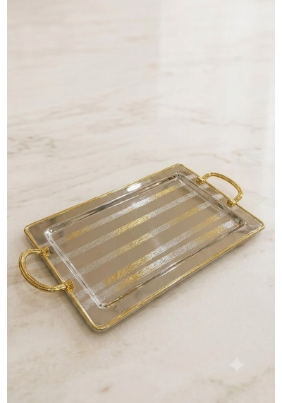 Büyük Boy Metal Tepsi 29 X 49 Cm Gümüş - Altın