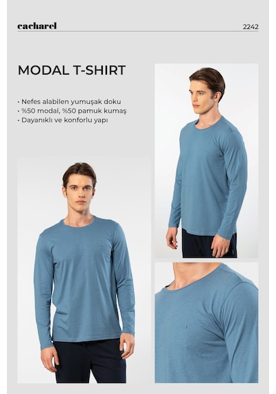 Cacharel Erkek Modal Pamuk Bisiklet Yaka T-shirt 2242/indigo İndigo