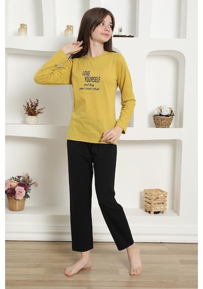 Akbeniz Kız Çocuk Penye Pijama Takım 20420 Sarı