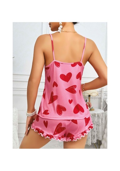 Mr Owl Kadın Pembe Kalp Baskılı Şortlu Pijama Takımı