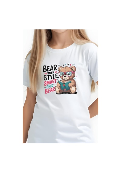 Fyk Kids Kız Çocuk Basic Bear Stayle Baskılı T-shirt Beyaz