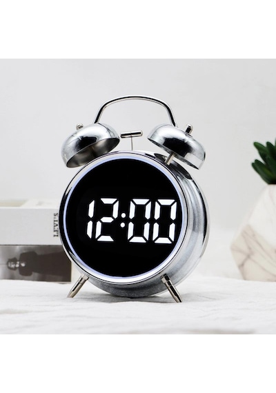 Valkyrie Led Ekranlı Analog Alarmlı Masa Saati Çalar Saat Pil Dereceli Çift Alarmlı Dijital Saat Gümüş