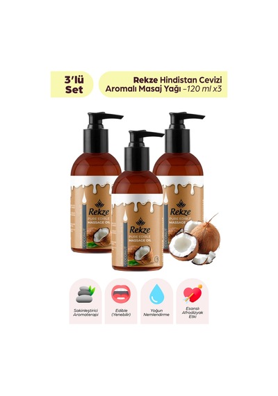 3 Lü Hindistan Cevizi Aromalı Masaj Yağı 120 Ml X 3 Kokulu, Su Bazlı, Cilt Dostu Set - 304985222