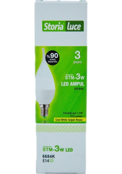 Storia Luce 3W 220-240V 113Lm 6500K E14 Kıvrık Uçlu Led Buji Ampu