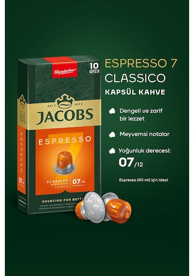 Jacobs Espresso 7 Classico Kapsül Kahve Nespresso Uyumlu 10 Kapsül