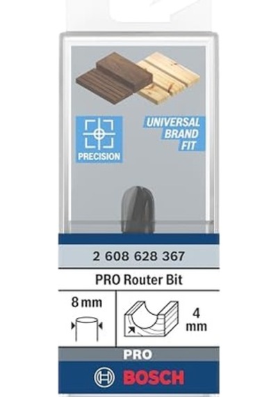 2 608 628 Aksesuarı 367 Oyuklu Freze Ç 8 Mm, R1 4 Mm, Ç 8 Mm, U 9,5 Mm, G 40 Mm