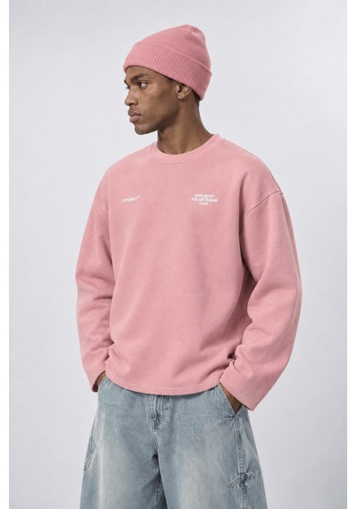 Respire Erkek Cake Baskılı Pis Dikiş Detaylı Oversize Sweatshirt Pembe