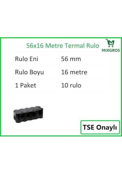56x16 Metre Termal Kredi Kartı Ve Yazarkasa Pos Rulosu 10 Adet