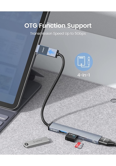 Orico 3 Portlu USB 3.0 Çoklayıcı TF Micro SD Kart Okuyucu Hub Alüminyum