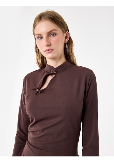 Koton Pencere Detaylı A Kesim Qipao Yaka Fiyonklu Uzun Kollu Krep Mini Elbise Kahverengi 7wal80033ık Kahve Koton Pencere Detaylı A Kesim Qipao Yaka Fiyonklu Uzun Kollu Krep Mini Elbise Kahverengi 7wal80033ık Kahve