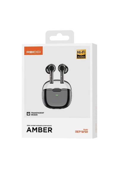 Recci REP-W50 Amber Serisi Şeffaf Tasarım Hi-Fi Ses Bluetooth 5.3 Kulak İçi Kulaklık