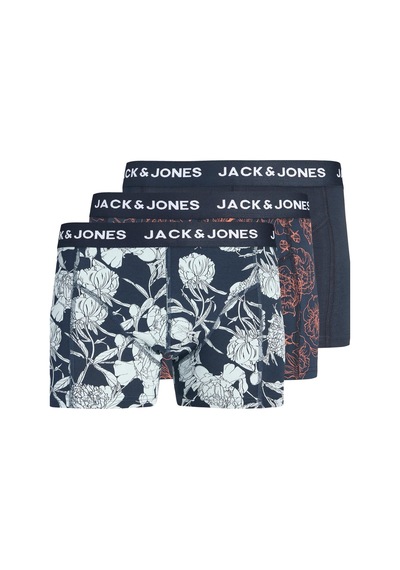 Jack & Jones Jacabstract Flower Erkek Boxer 3'lü Paket Desenli Rahat Pamuklu Günlük Lacivert
