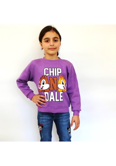 Chıp One Dale Baskılı Kız Çocuk Sweatshirt Mor