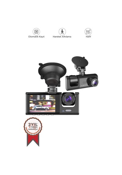 Buğz Ta-01 Siyah 1080p Araç İçi 3 Kameralı Lcd Ekranlı Gece Görüşlü , G-sensör , Geri Görüş Kamera