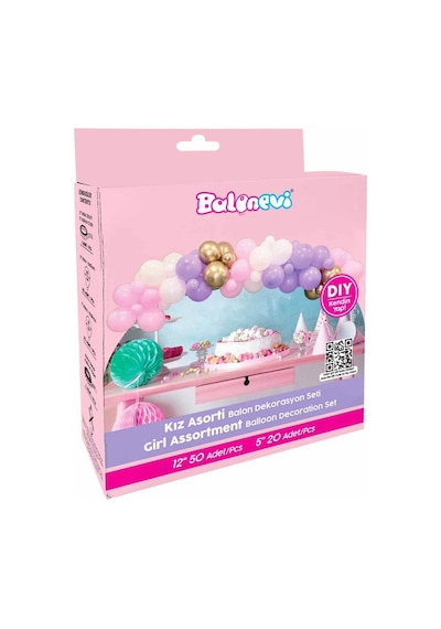Balon Dekorasyonu 3lü Set Kız Asorti Set 70'li - Makaron Çok Renkli