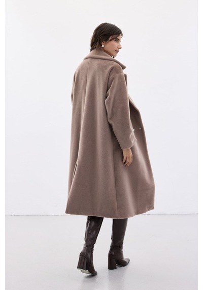 Sateen Uzun Düğme Detaylı Kaban - Vizon-138138