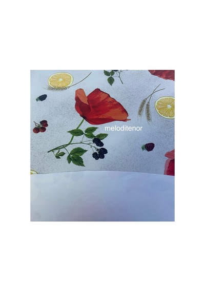 Elyaf Astarlı Limon Kırmızı Gelincik Desen Kaymaz Silinebilir Pvc Yuvarlak Muşamba Masa Örtüsü