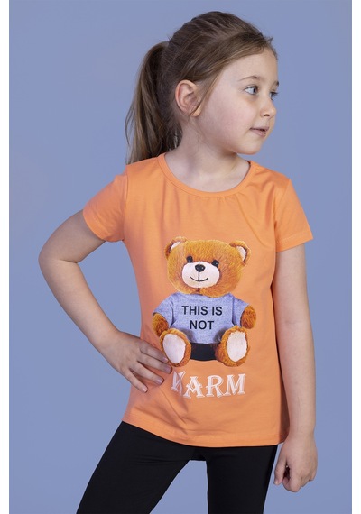 Toontoy Kids Toontoy Kız Çocuk Ayıcık Baskılı Tişört Turuncu
