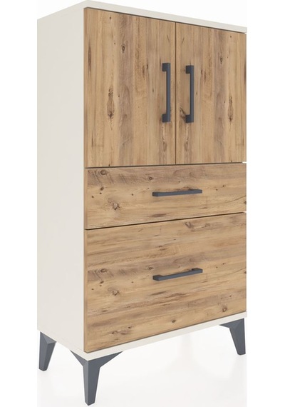 Arges Komodin 2 Raflı 2 Çekmeceli 2 Kapaklı 60x30x106 Aytaşı-çam Aytaşı