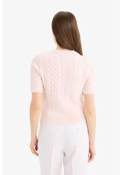DeFacto Regular Fit Bisiklet Yaka Triko Kısa Kollu Hırka E6882AX25SMPN645 Pembe