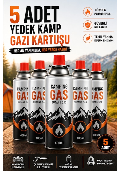 5 Adet Kamp Gaz Kartuşu 400 Ml Kartuşlu Ocak Ve Pürmüz Uyumlu Butan Gaz Tüpü Yedek Kamp Gazı Seti Çok Renkli