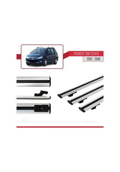Peugeot 206 Estate 2002-2008 Arası İle Uyumlu Basic Model Ara Atkı Tavan Barı Gri 3 Adet