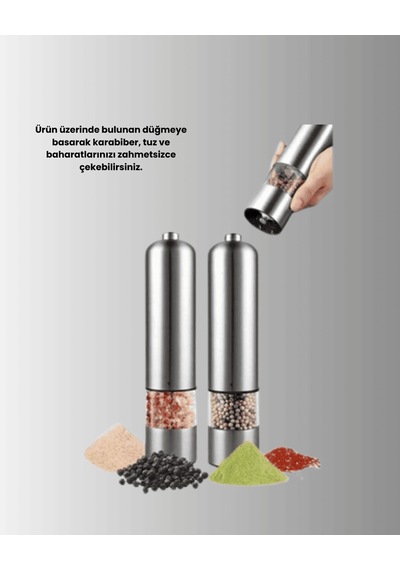 Otomatik Baharat Değirmeni Paslanmaz Gövde, Pilli, 22.5 Cm Çok Renkli
